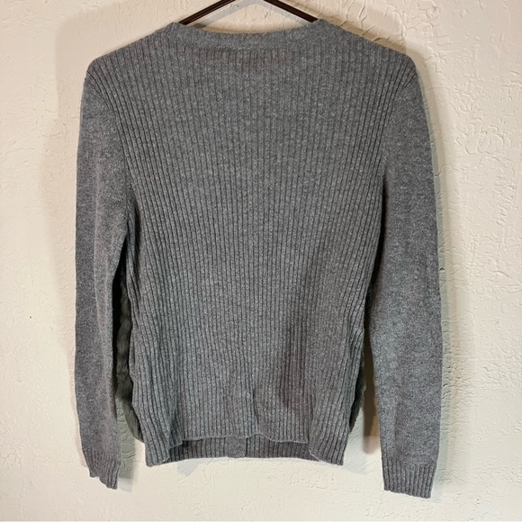 THE Kooples Faux Fur Front Wool Cashmere Blend Ribbed Zip Up in Grey - Picture 6 of 11